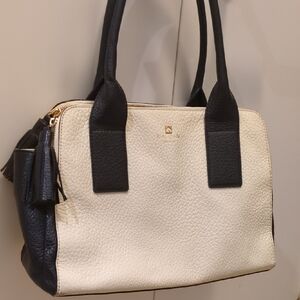 Kate Spade Cream and Black Satchel with Gold Hardware